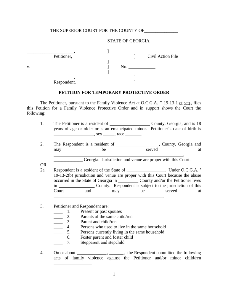 Georgia Protective Order  Form