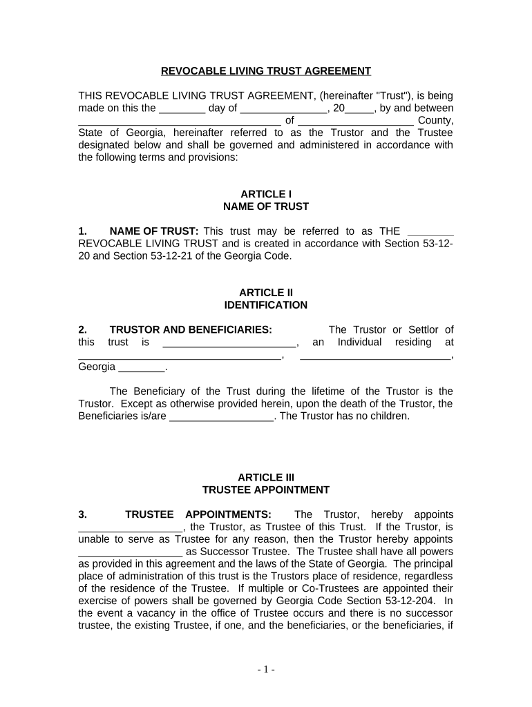 Georgia Living Trust Form