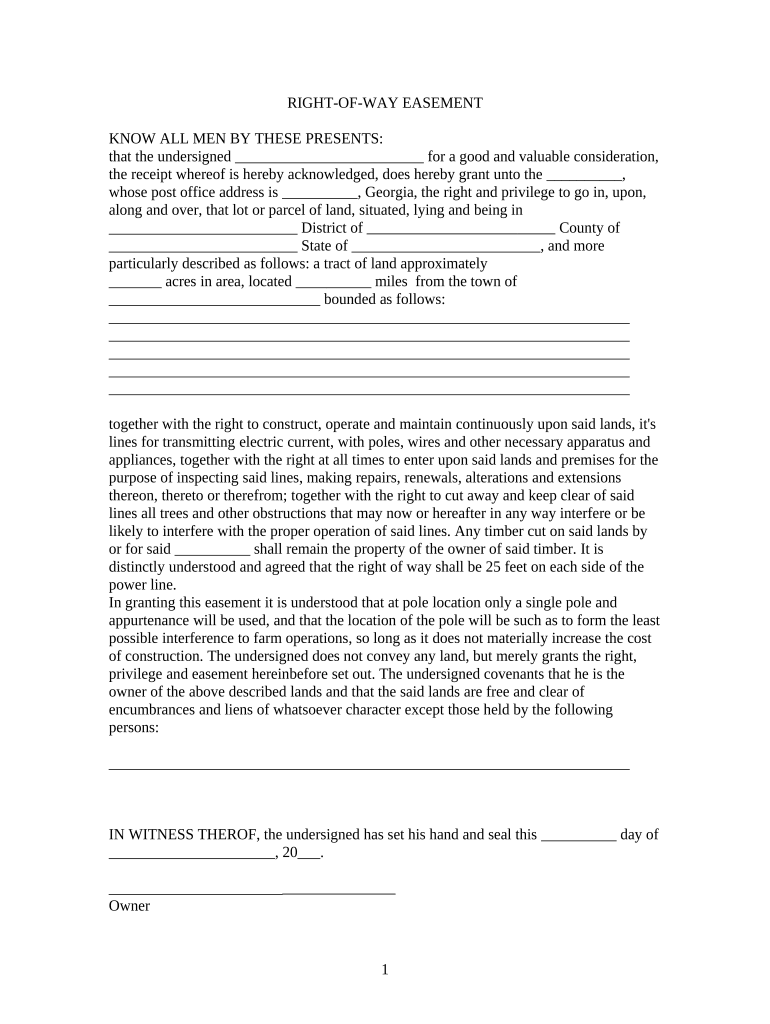 Right of Way Easement  Form