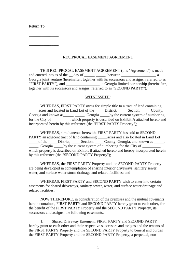 Reciprocal Easement  Form