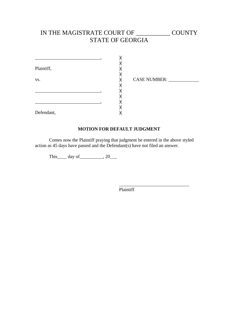 Georgia Motion Default Judgment  Form