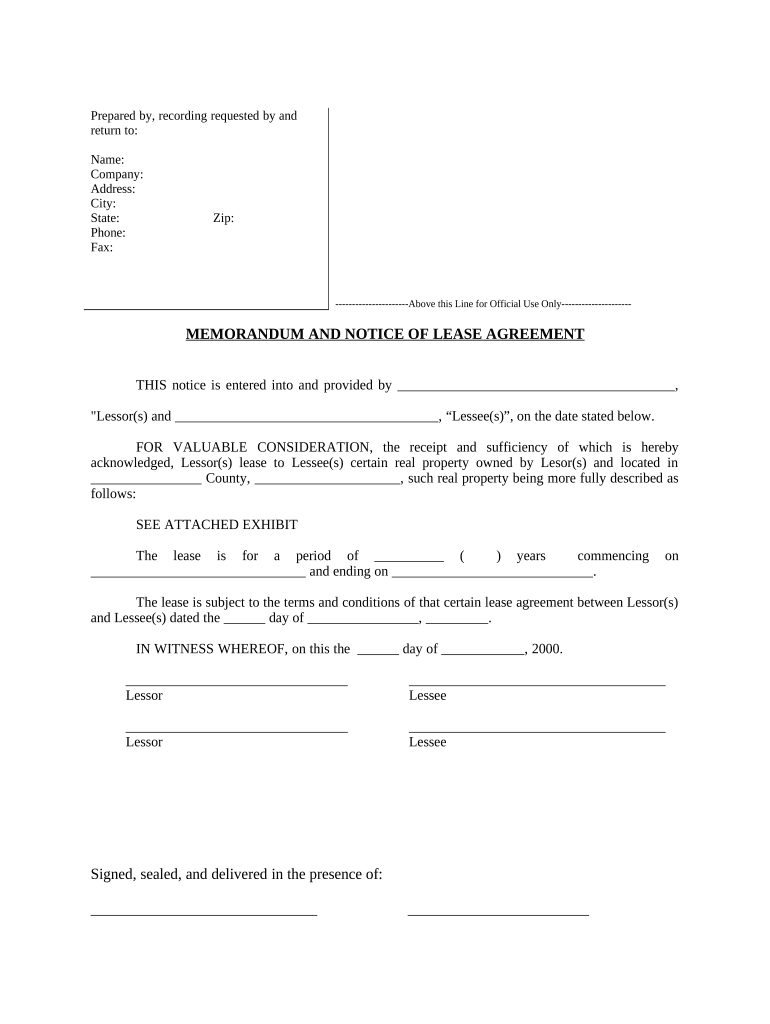 Notice of Lease for Recording Georgia  Form