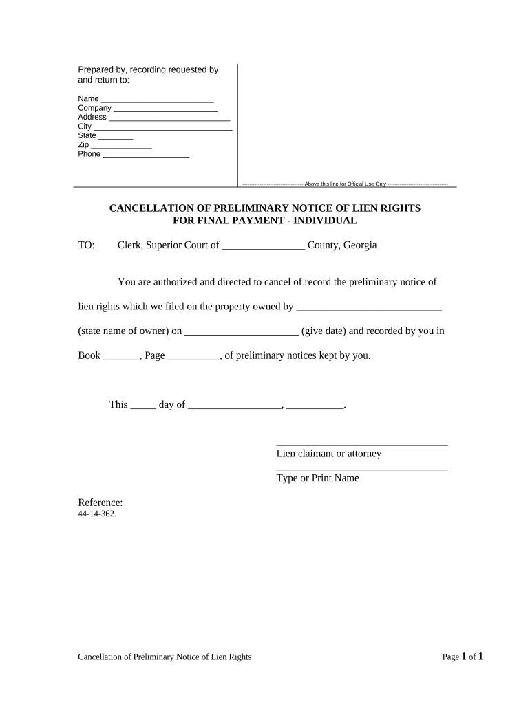 Cancellation Lien Notice  Form