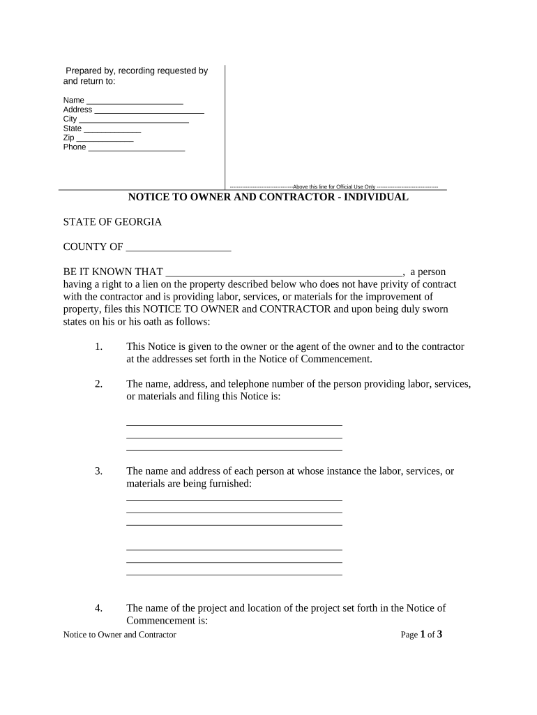 Notice Contractor Georgia  Form