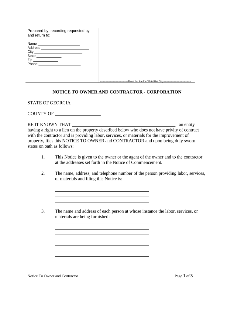 Georgia Notice Contractor  Form