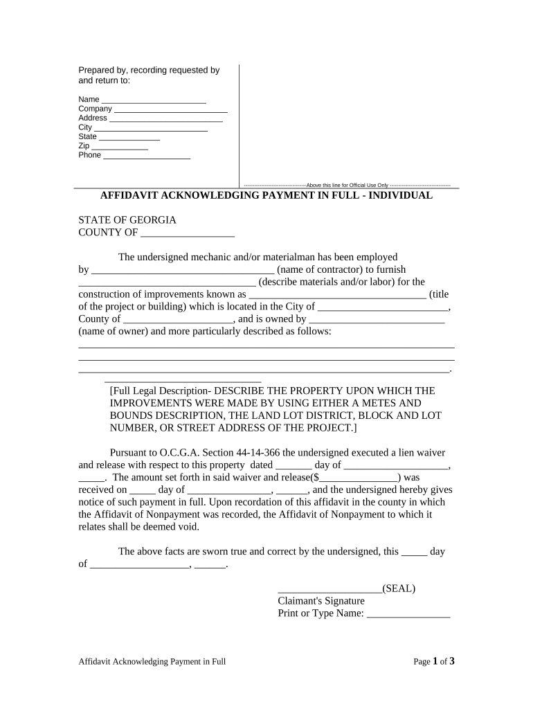 Affidavit Acknowledging  Form