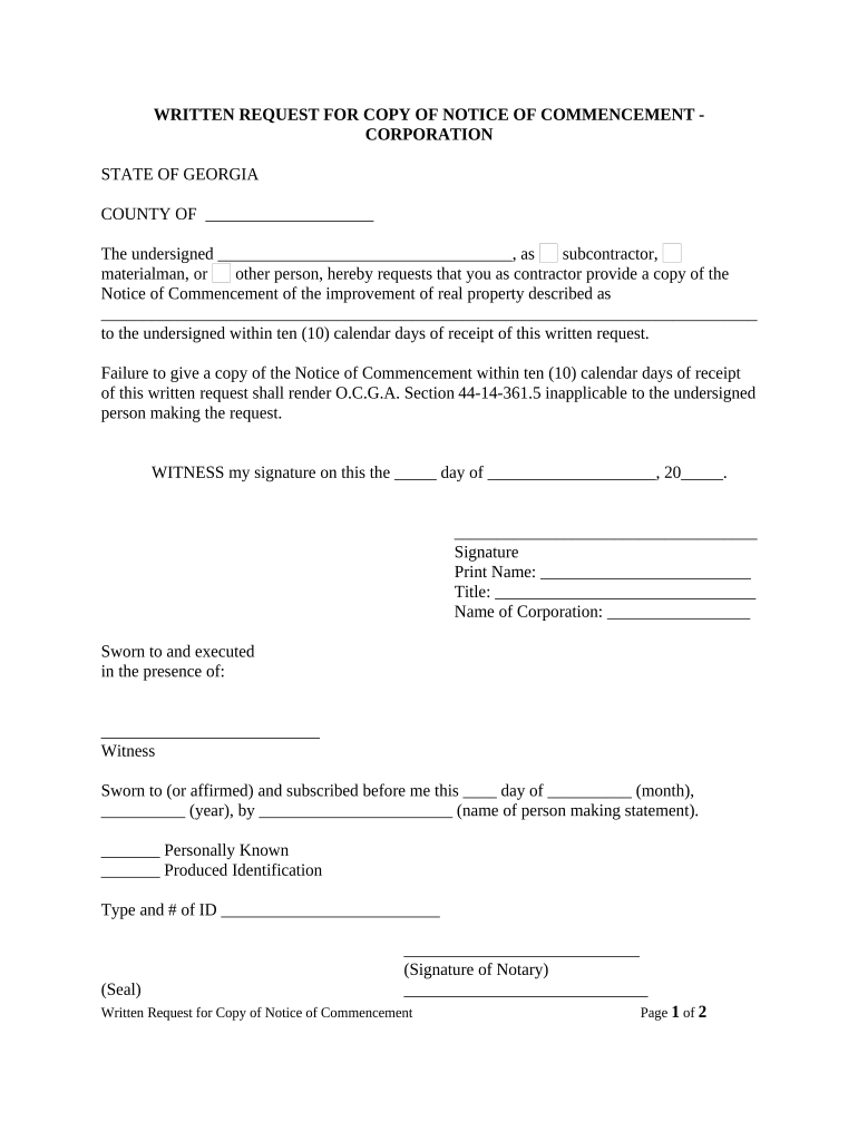 Georgia Notice Commencement  Form