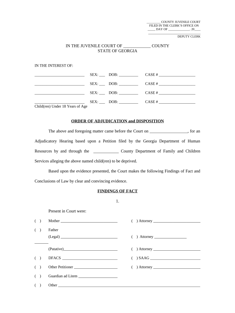 Order of Adjudication and Disposition Georgia  Form