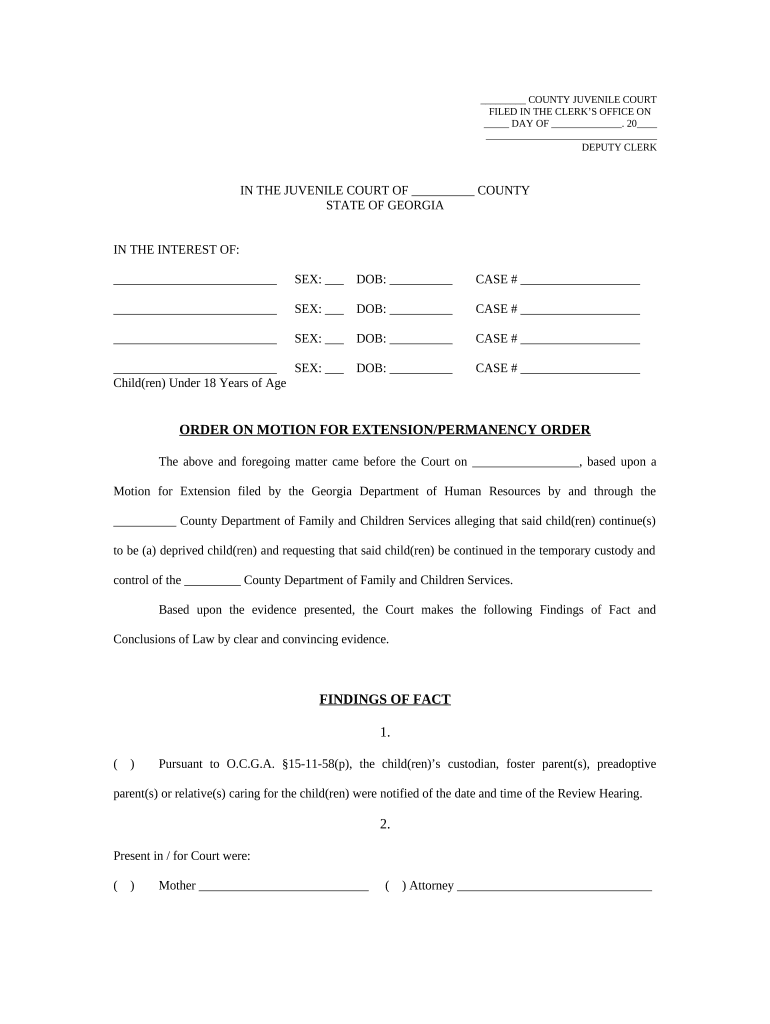 Order on Motion for Extension Permanency Order Georgia  Form