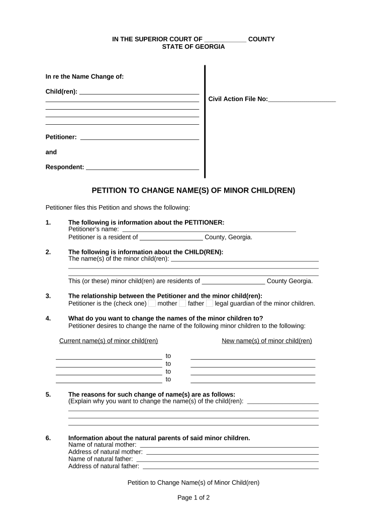 Georgia Change Name Minor  Form