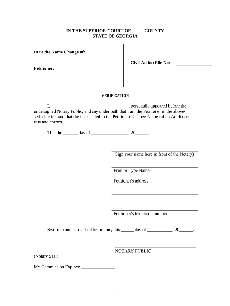 Verification for Adult Name Change Georgia  Form
