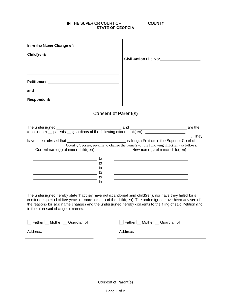 Georgia Name Change Application  Form