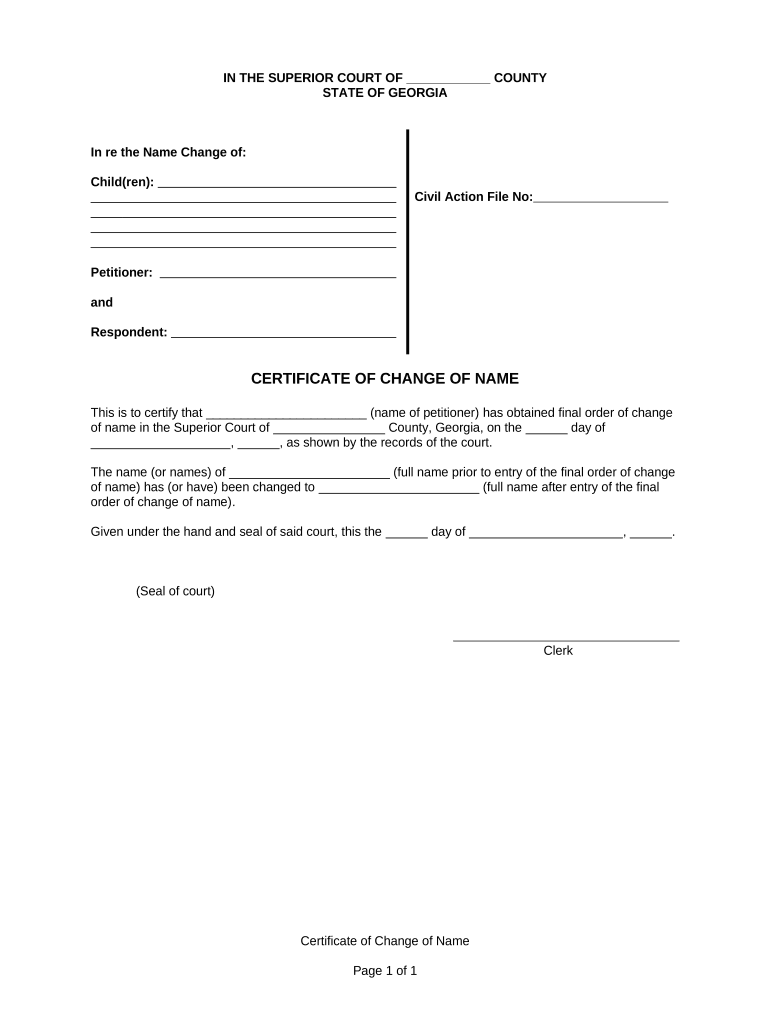 Certificate Change Name  Form