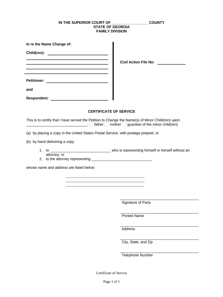 Georgia Certificate Service Form