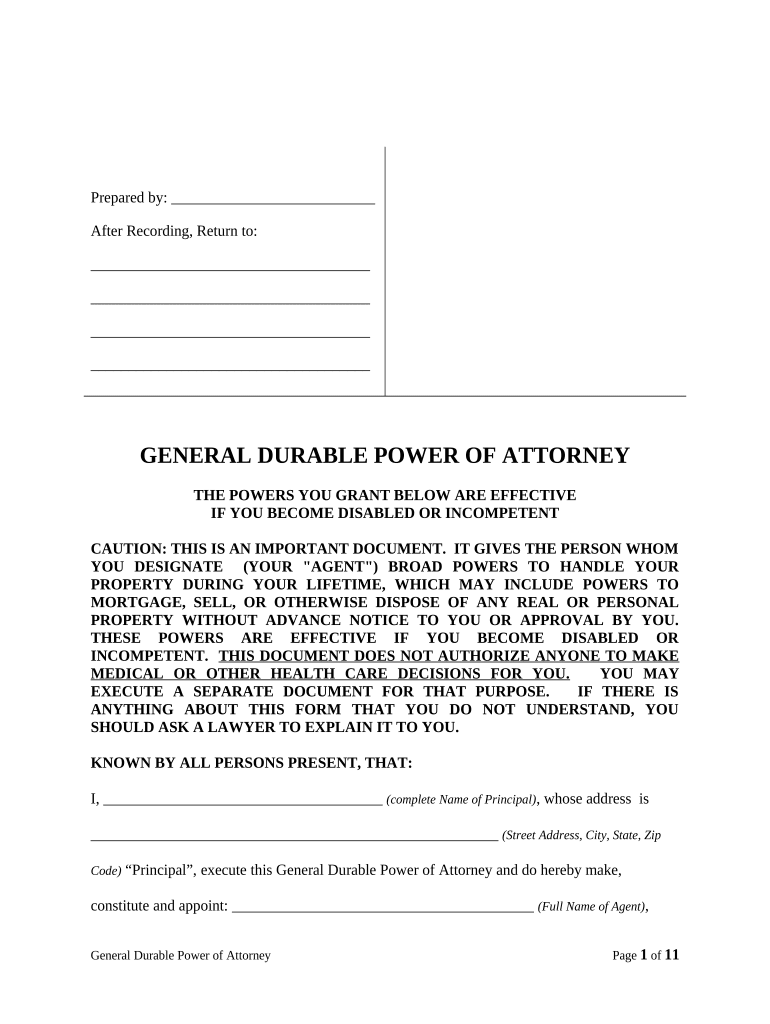 General Durable Power of Attorney for Property and Finances or Financial Effective Upon Disability Georgia  Form