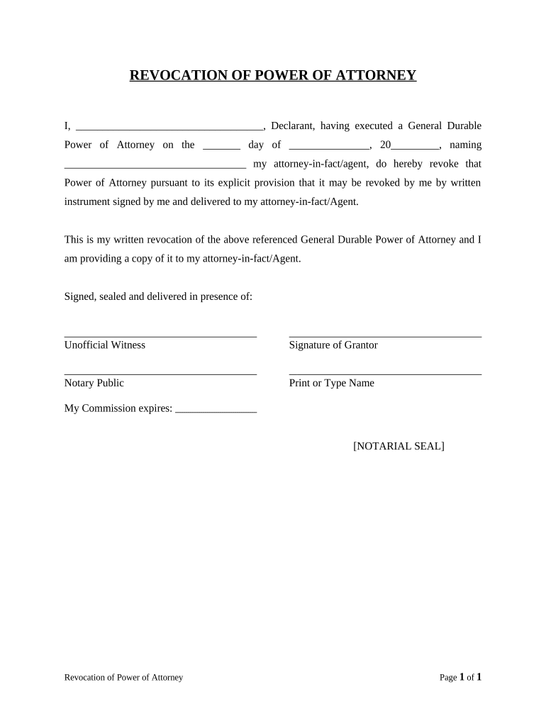 Revocation of General Durable Power of Attorney Georgia  Form