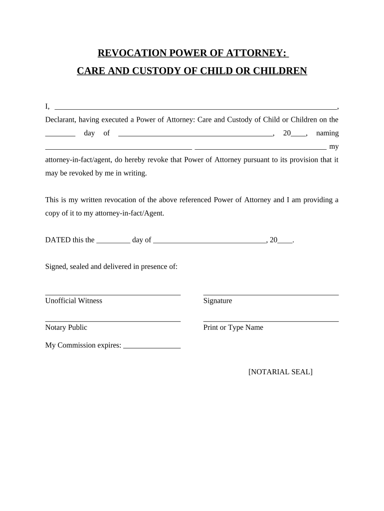 Revocation of Power of Attorney for Child Care or Children Georgia  Form