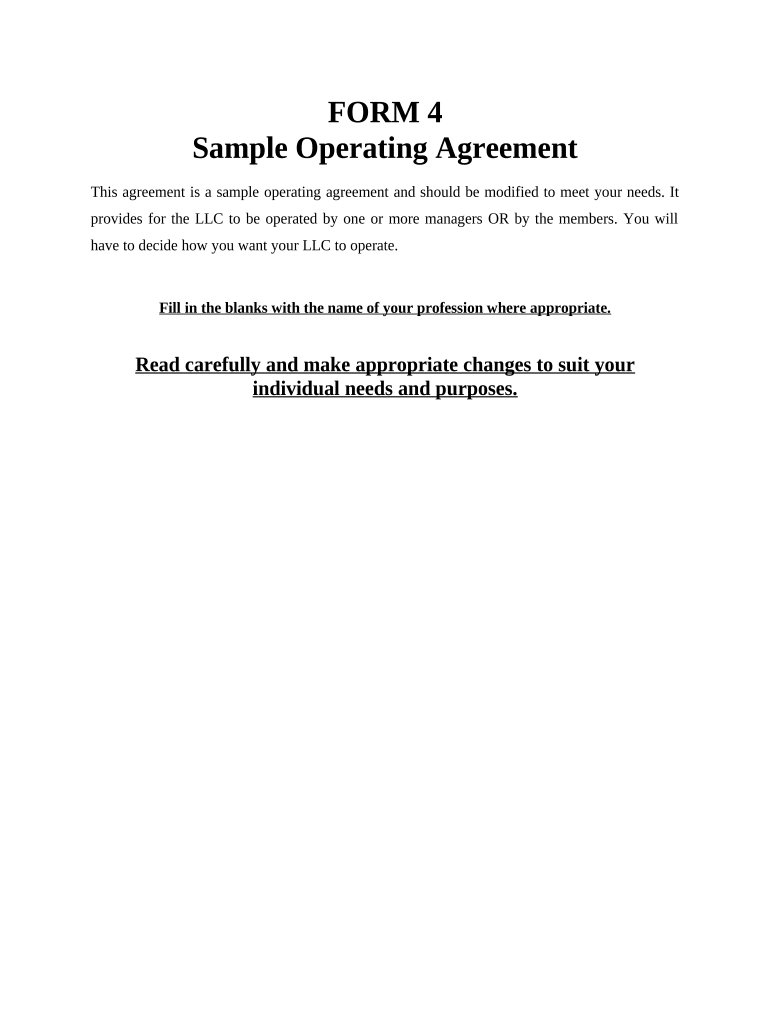 Sample Operating Agreement for Professional Limited Liability Company PLLC Georgia  Form
