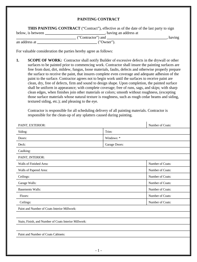 Painting Contract for Contractor Hawaii  Form