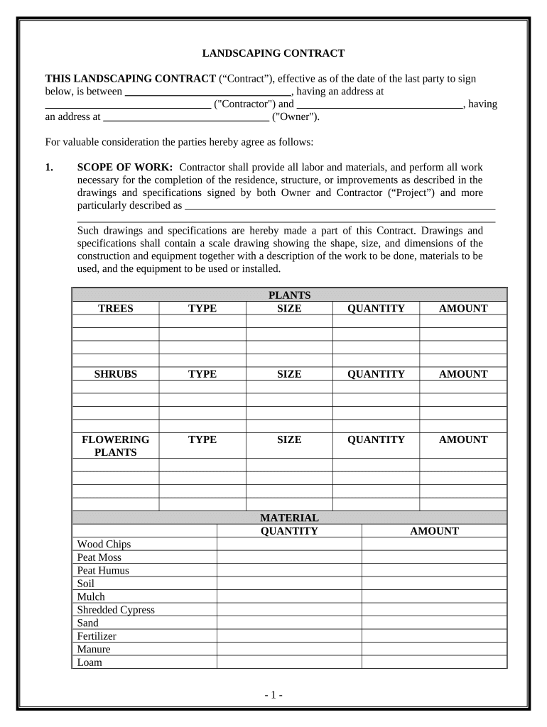 Landscape Contract for Contractor Hawaii  Form