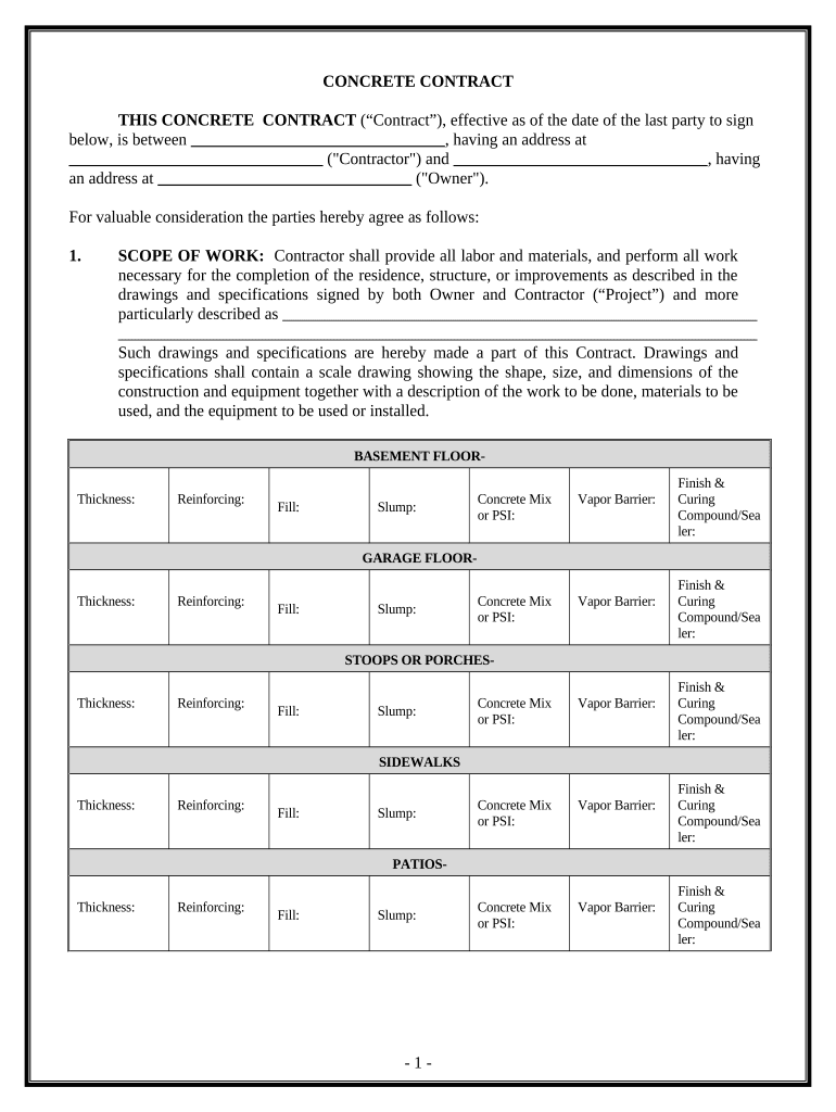 Concrete Mason Contract for Contractor Hawaii  Form