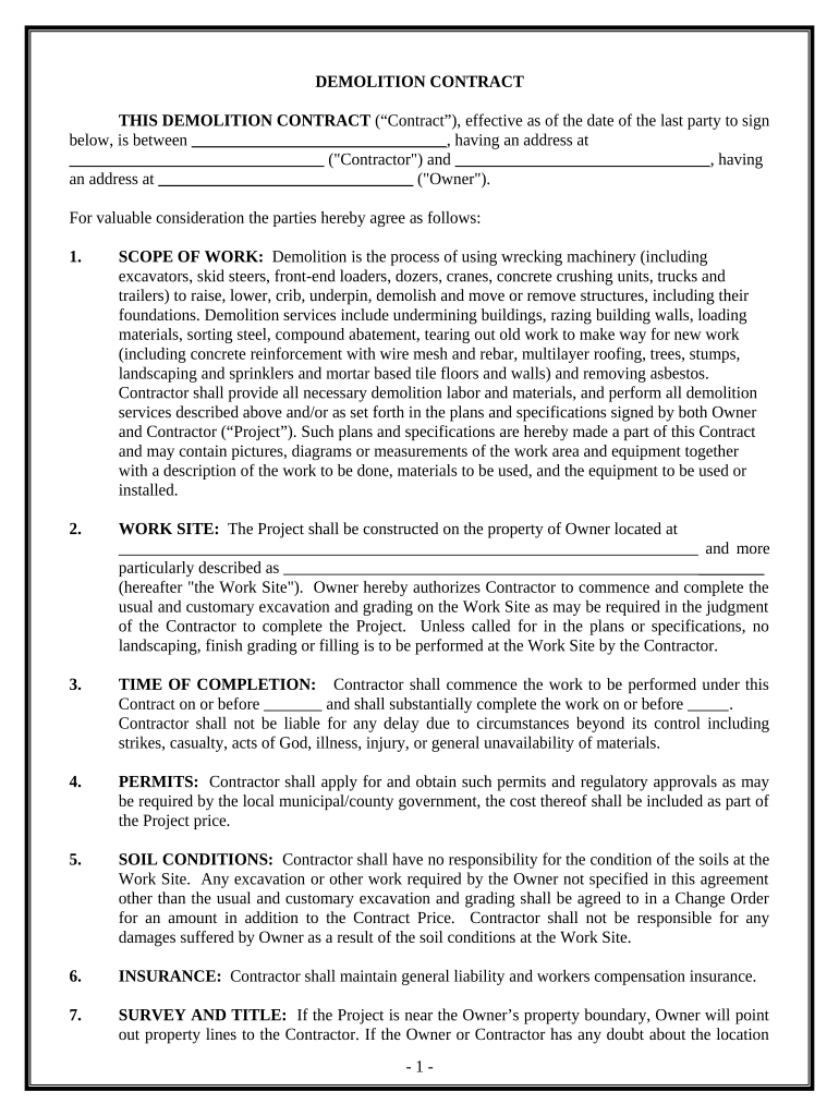 Demolition Contract for Contractor Hawaii  Form