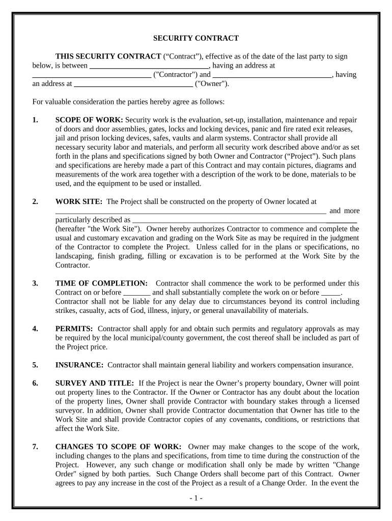 Security Contract for Contractor Hawaii  Form