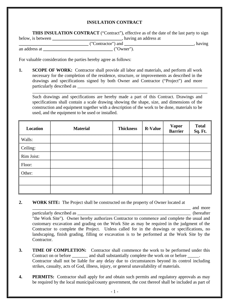 Insulation Contract for Contractor Hawaii  Form