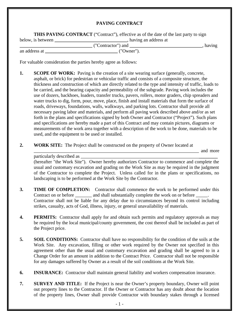 Paving Contract for Contractor Hawaii  Form