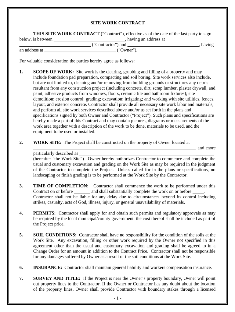 Site Work Contract for Contractor Hawaii  Form