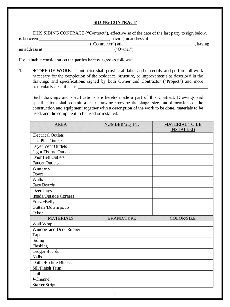 Siding Contract for Contractor Hawaii  Form