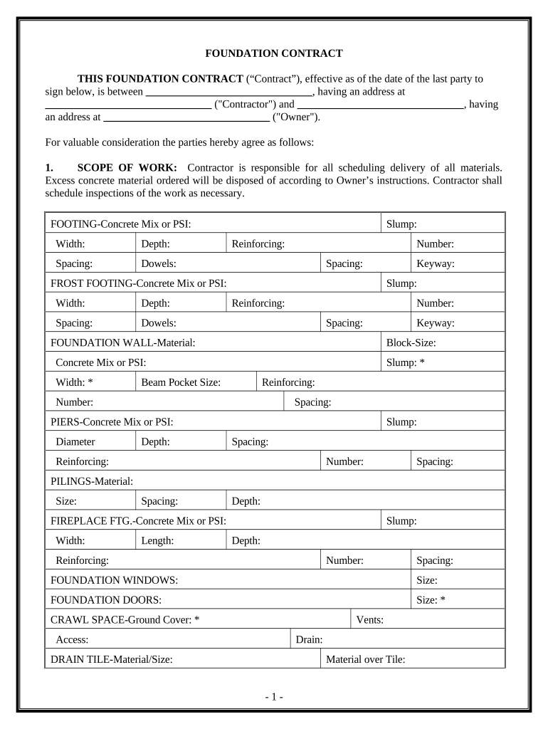 Foundation Contract for Contractor Hawaii  Form