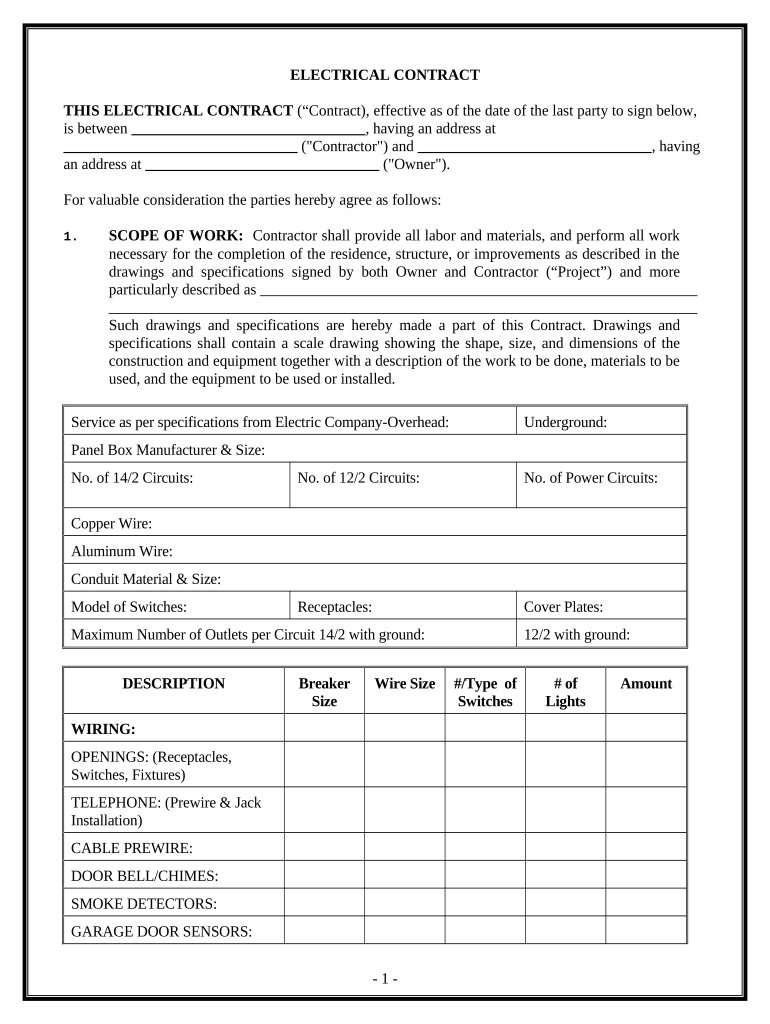 Electrical Contract for Contractor Hawaii  Form