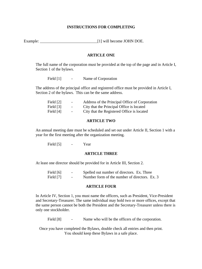 Hawaii Bylaws  Form