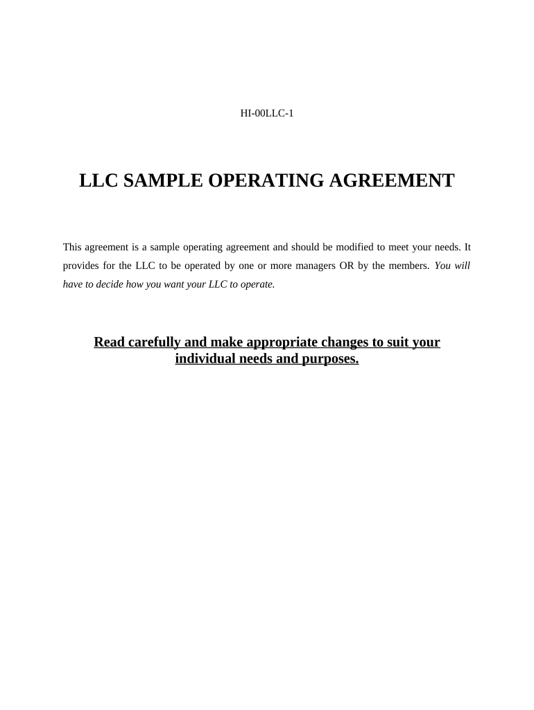 Limited Liability Company LLC Operating Agreement Hawaii  Form