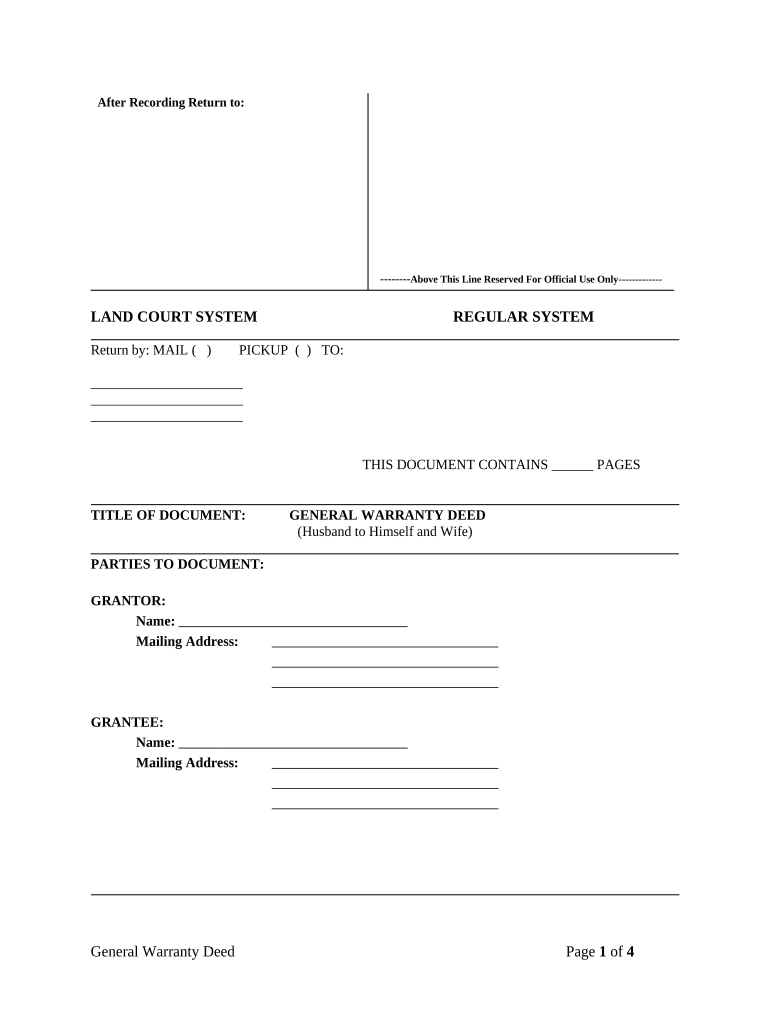 Warranty Deed from Husband to Himself and Wife Hawaii  Form