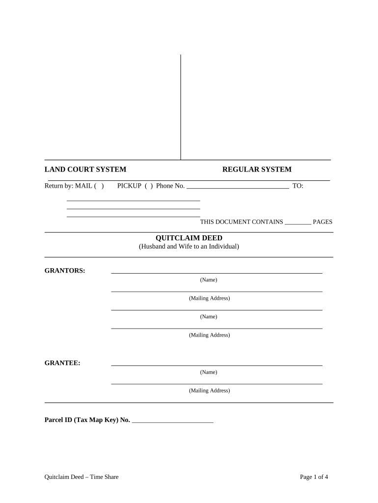 Quitclaim Deed Time Share Husband and Wife to an Individual Hawaii  Form