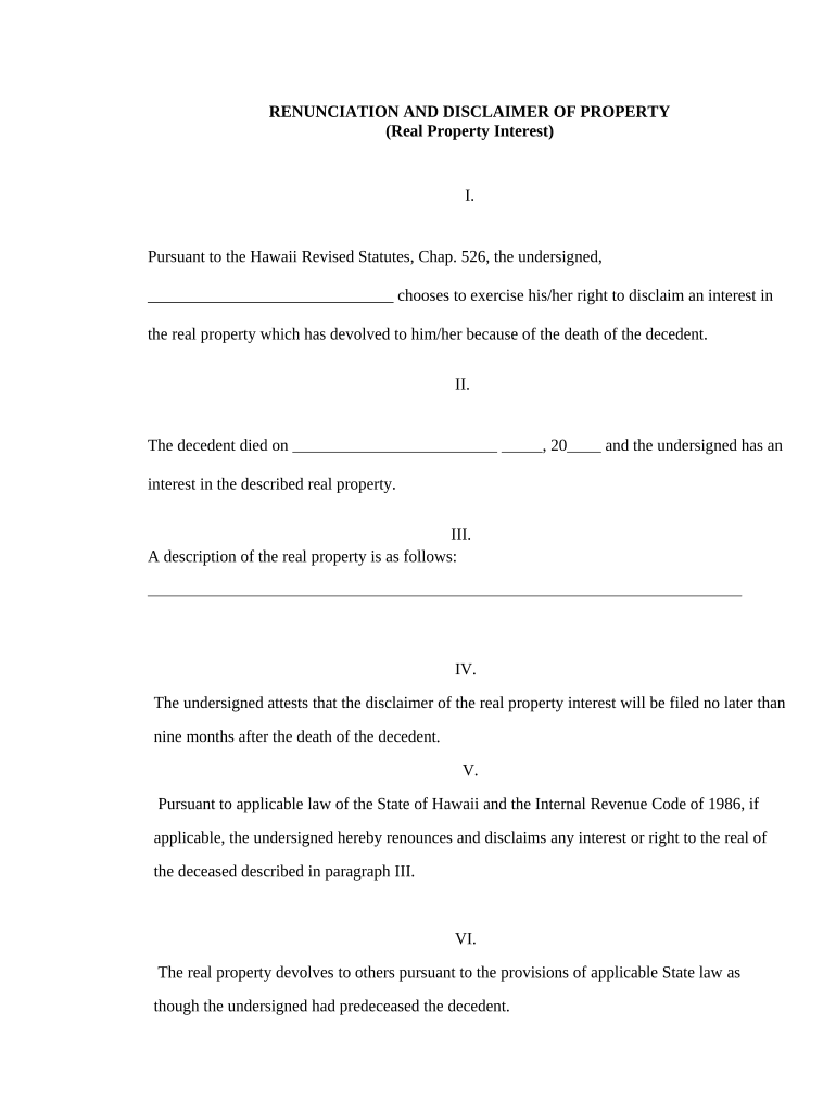 Hawaii Disclaimer  Form