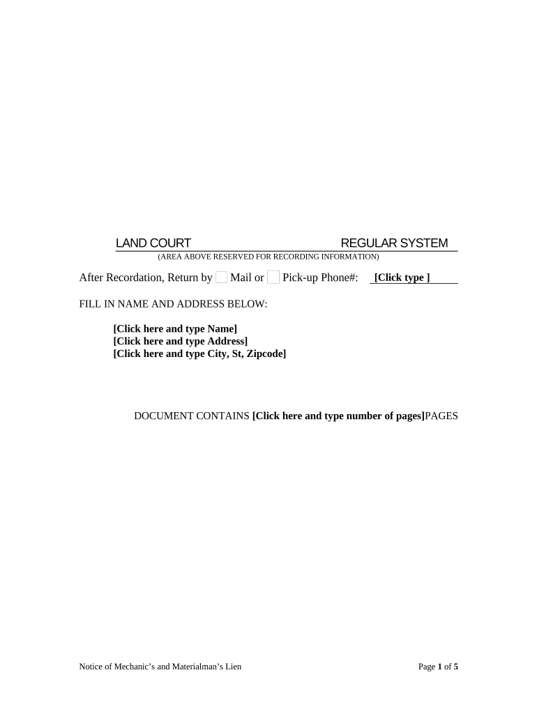 Notice of Mechanic's and Materialman's Lien and Demand for Payment Hawaii  Form