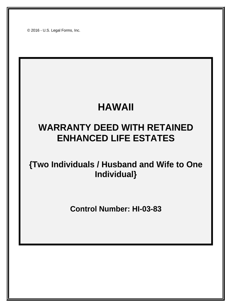 Enhanced Life Estate or Lady Bird Warranty Deed from Two Individuals, or Husband and Wife, to an Individual Hawaii  Form