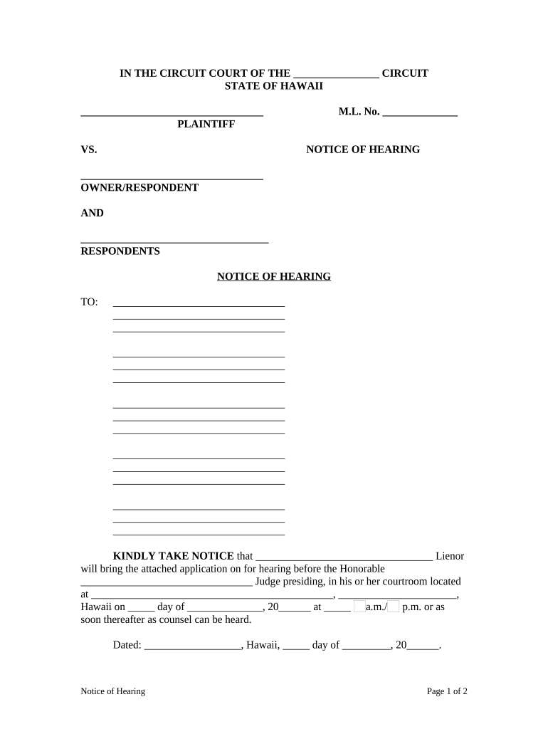 Notice Hearing Template  Form