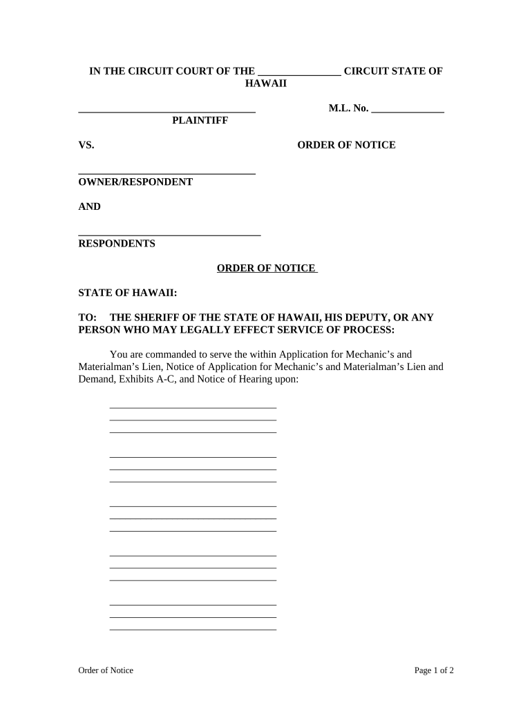 Hawaii Notice  Form