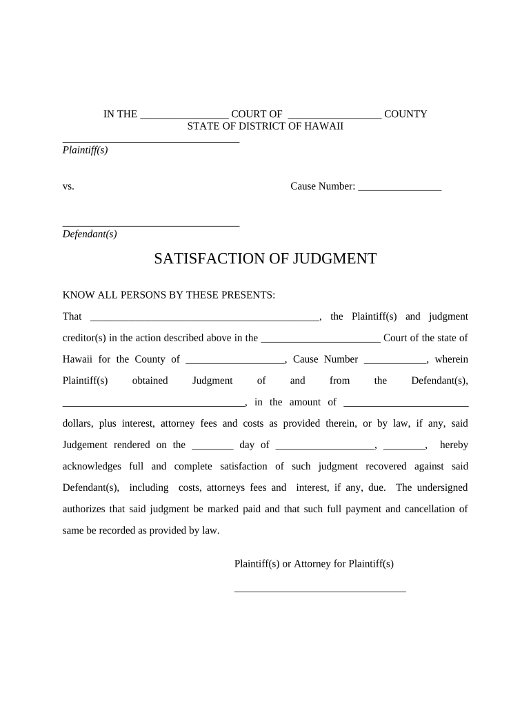 Hawaii Judgment  Form