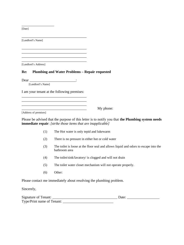 Letter Landlord Repair  Form