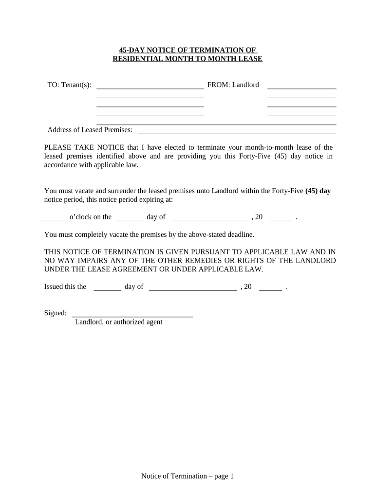 Hawaii 45 Day Notice  Form