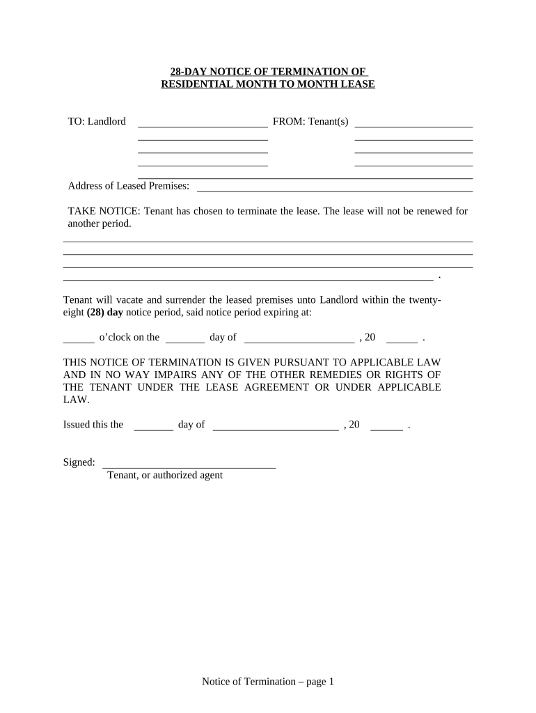 Terminate Lease Tenant  Form