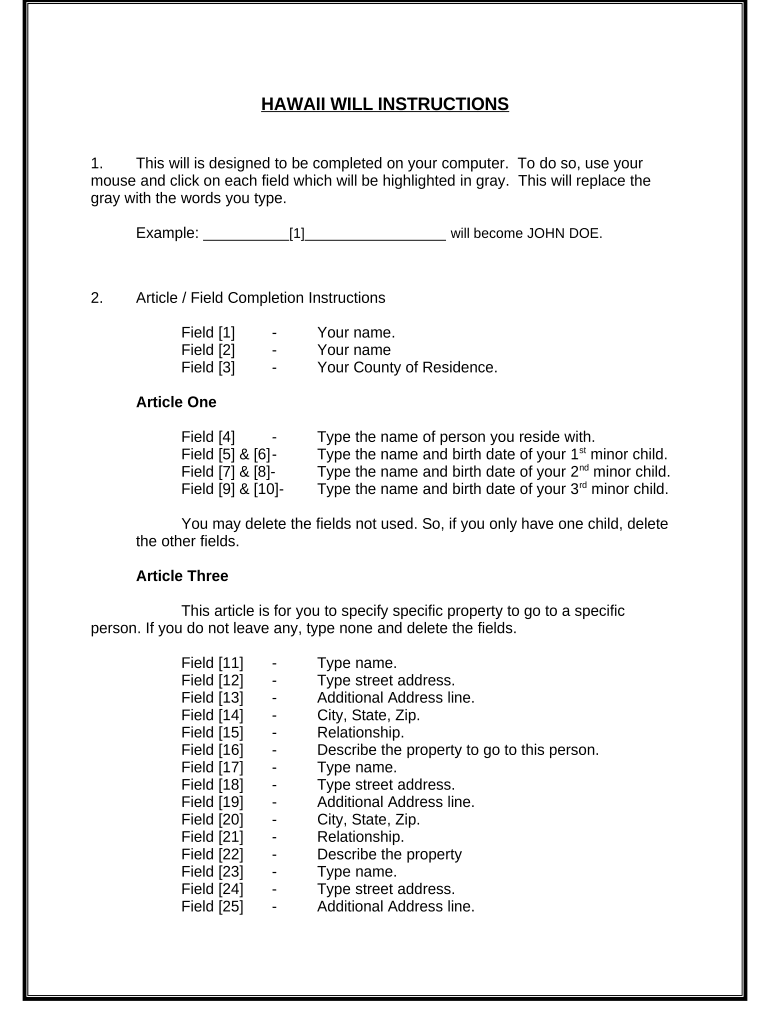 Mutual Wills or Last Will and Testaments for Unmarried Persons Living Together with Minor Children Hawaii  Form