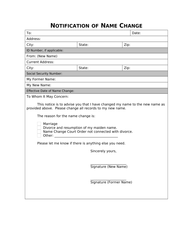 Name Change Notification Form Hawaii