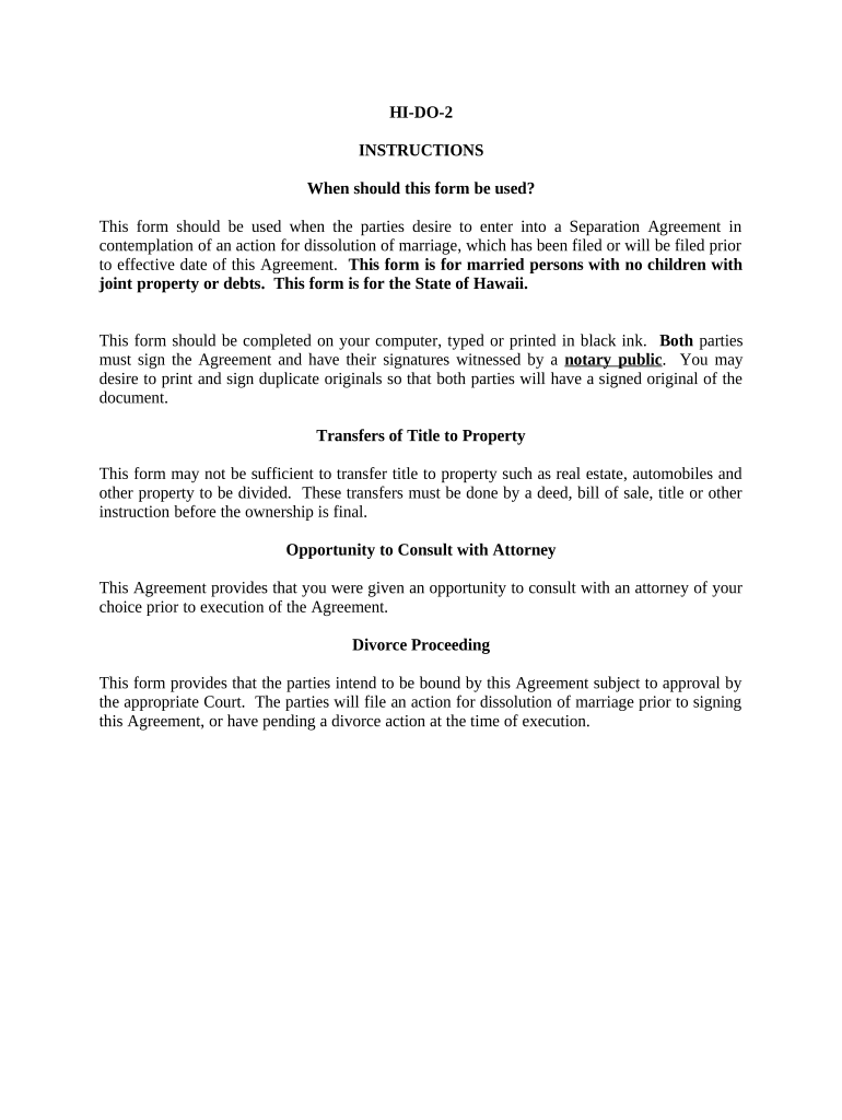 Marital Legal Separation and Property Settlement Agreement No Children Parties May Have Joint Property or Debts Where Divorce Ac  Form