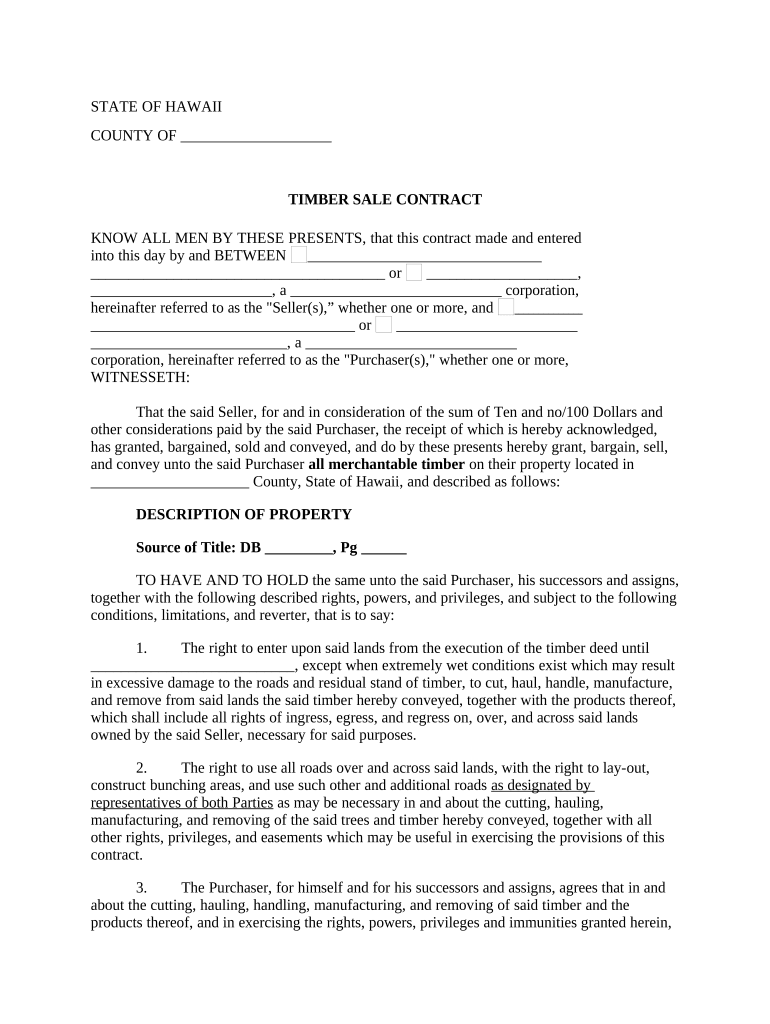 Hawaii Timber Sale Contract Hawaii  Form